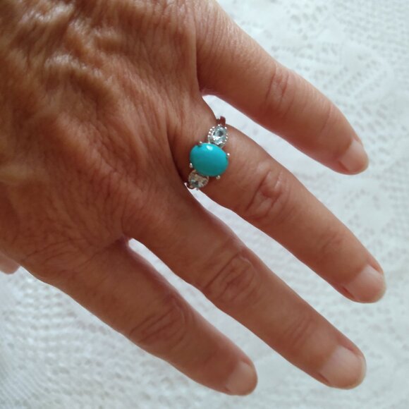 Sleeping beauty turquoise ring/w blue topaz, size 6 - Picture 7 of 7